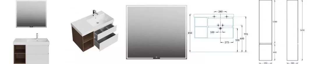 Мебель для ванной подвесная «Kerama Marazzi» Cubo 90 белая матовая/структурированный орех