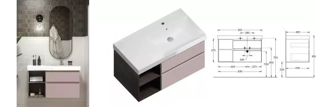 Мебель для ванной подвесная «Kerama Marazzi» Cubo 90 мальва матовый/метц