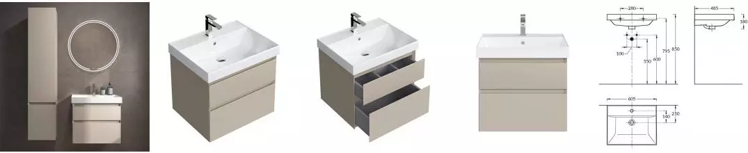 Мебель для ванной подвесная «Kerama Marazzi» Cubo 60 лимо матовая