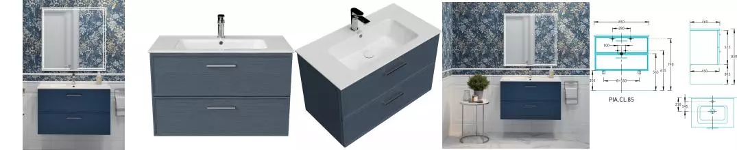 Мебель для ванной подвесная «Kerama Marazzi» Piano Classic 85 ясень синий матовый