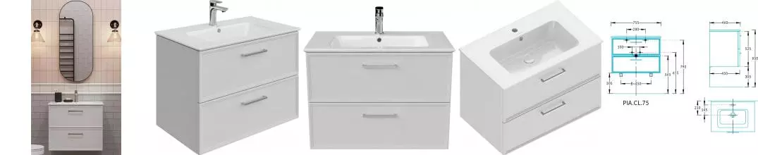 Мебель для ванной подвесная «Kerama Marazzi» Piano Classic 75 ясень белый матовый