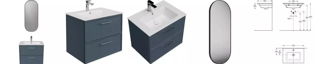 Мебель для ванной подвесная «Kerama Marazzi» Piano Classic 65 ясень синий матовый