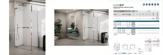 Душевой угол-ограждение «Novellini» N180 N180G90-1K+N180FG90-1K crystal clear/chrome без поддона универсальный