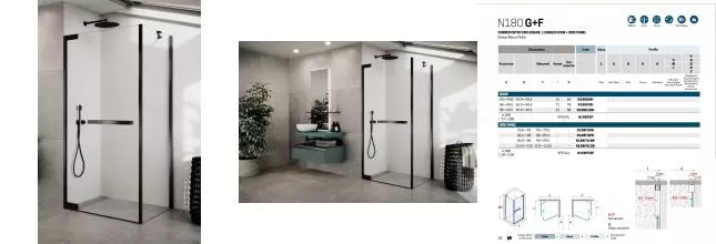 Душевой угол-ограждение «Novellini» N180 N180G100-1N+N180FG100-1N crystal clear/brushed black chrome без поддона универсальный Душевой угол-ограждение «Novellini» N180 N180G100-1N+N180FG100-1N crystal clear/brushed black chrome без поддона универсальный