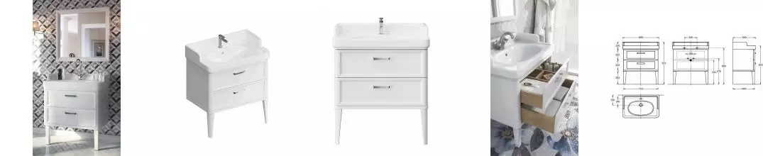 Мебель для ванной «Kerama Marazzi» Pompei 80 с 2 ящиками белая глянцевая