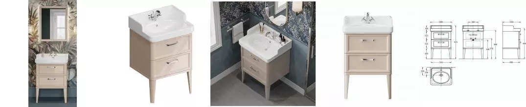 Мебель для ванной «Kerama Marazzi» Pompei New 60 с 2 ящиками камео бежевая глянцевая Мебель для ванной «Kerama Marazzi» Pompei New 60 с 2 ящиками камео бежевая глянцевая
