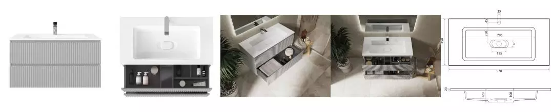 Тумба с раковиной «Raval» Coste 100 (Modul 100) подвесная светло-серая Тумба с раковиной «Raval» Coste 100 (Modul 100) подвесная светло-серая