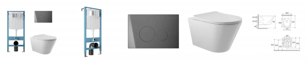 Комплект инсталляция с унитазом, крышкой и кнопкой смыва «Aqueduto» Cone AQDS343T безободковый белый