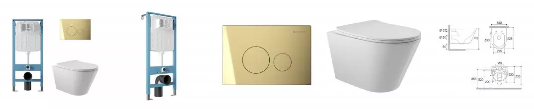 Комплект инсталляция с унитазом, крышкой и кнопкой смыва «Aqueduto» Cone AQDS344T безободковый белый