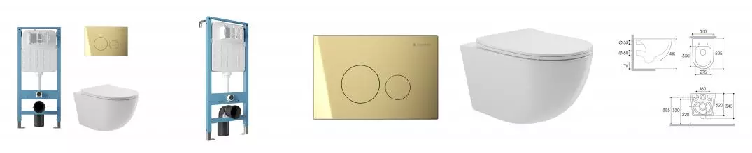 Комплект инсталляция с унитазом, крышкой и кнопкой смыва «Aqueduto» Ovo AQDS322T безободковый белый