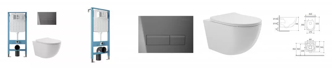 Комплект инсталляция с унитазом, крышкой и кнопкой смыва «Aqueduto» Ovo AQDS329T безободковый белый