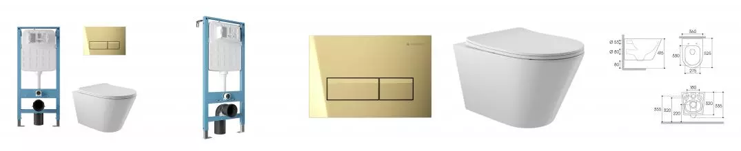 Комплект инсталляция с унитазом, крышкой и кнопкой смыва «Aqueduto» Cone AQDS352T безободковый белый