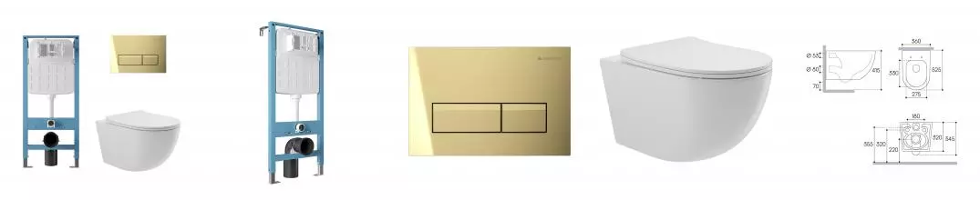 Комплект инсталляция с унитазом, крышкой и кнопкой смыва «Aqueduto» Ovo AQDS330T безободковый белый