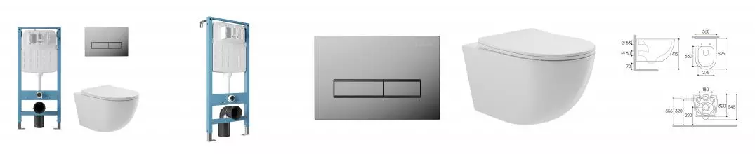 Комплект инсталляция с унитазом, крышкой и кнопкой смыва «Aqueduto» Ovo AQDS323T безободковый белый