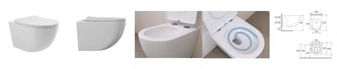 Подвесной унитаз безободковый «Aqueduto» OVOT2110 белый глянцевый с сиденьем дюропласт с микролифтом белое