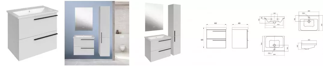 Тумба с раковиной «ASB-Woodline» Тида 60 (Миранда 60) подвесная белая Тумба с раковиной «ASB-Woodline» Тида 60 (Миранда 60) подвесная белая