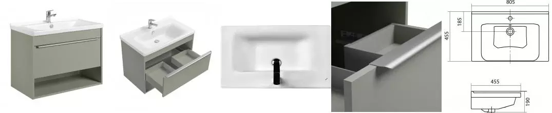 Тумба с раковиной «Aquaton» Хоуп 80/1 (Миранда 80) подвесная хаки матовая