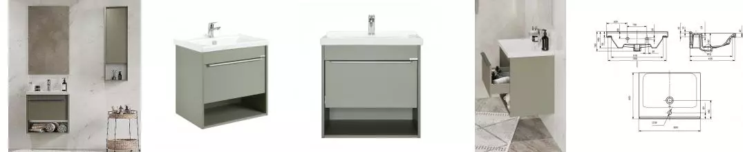 Мебель для ванной подвесная «Aquaton» Хоуп 60/1 хаки матовая Мебель для ванной подвесная «Aquaton» Хоуп 60/1 хаки матовая