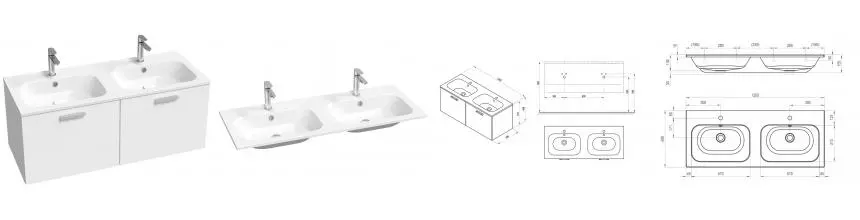 Тумба с раковиной «Ravak» SD Chrome II 120 (Chrome Slim 120/49 двойная) подвесная белый глянец