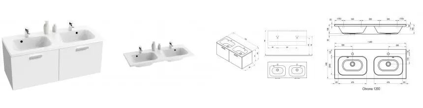 Тумба с раковиной «Ravak» SD Chrome II 120 (Chrome 120/49 двойная) подвесная белый глянец