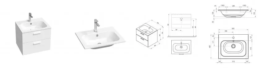 Тумба с раковиной «Ravak» SD Chrome II 60 (Chrome Slim 60/49) подвесная белый глянец