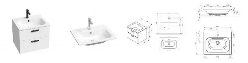 Тумба с раковиной «Ravak» SD Chrome II 60 (Chrome Slim 60/49) подвесная белый глянец