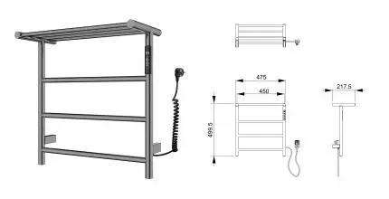 Полотенцесушитель «Wonzon & Woghand» электрический с полкой WONZON & WOGHAND BONN, Тёмный графит (WW-AL402-GM) · Wonzon & Woghand, WW-AL402-GM