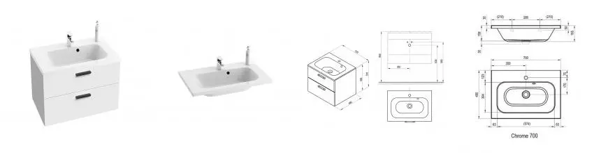 Тумба с раковиной «Ravak» SD Chrome II 70 (Chrome 70/49) подвесная белый глянец