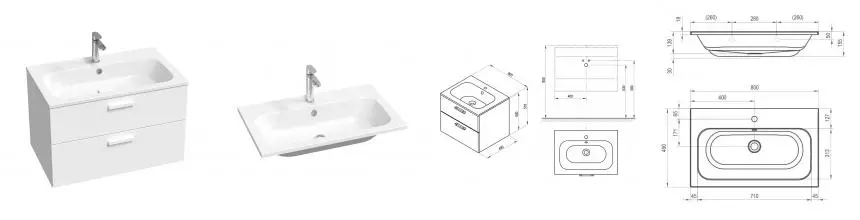 Тумба с раковиной «Ravak» SD Chrome II 80 (Chrome Slim 80/49) подвесная белый глянец