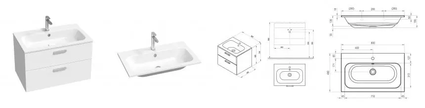 Тумба с раковиной «Ravak» SD Chrome II 80 (Chrome Slim 80/49) подвесная белый глянец