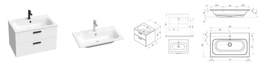 Тумба с раковиной «Ravak» SD Chrome II 80 (Chrome Slim 80/49) подвесная белый глянец