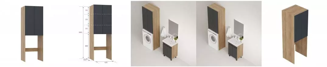 Шкаф Милтон 67 напольный, серый/дуб сонома, для стиральной машины, разборный · Onika, 306705