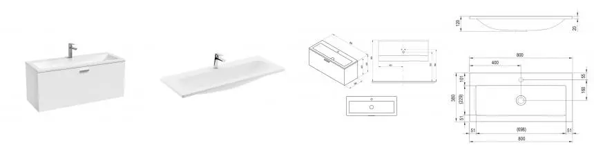 Тумба с раковиной «Ravak» SD Clear II 80 (Clear 80/38) подвесная белый глянец