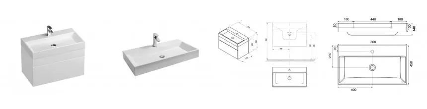 Тумба с раковиной «Ravak» SD Natural 80 (Natural 80/45) подвесная белый глянец