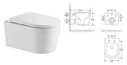 Подвесной унитаз безободковый «AQUAme» AQM2017PRO белый с сиденьем дюропласт с микролифтом белое Подвесной унитаз безободковый «AQUAme» AQM2017PRO белый с сиденьем дюропласт с микролифтом белое