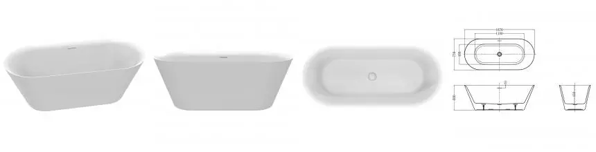 Ванна акриловая «AQUAme» AQM3501MW 168/75 с ножками с сифоном белая матовая