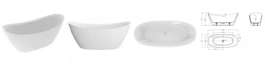 Ванна акриловая «AQUAme» AQM3504GW 168/73 с ножками с сифоном белая