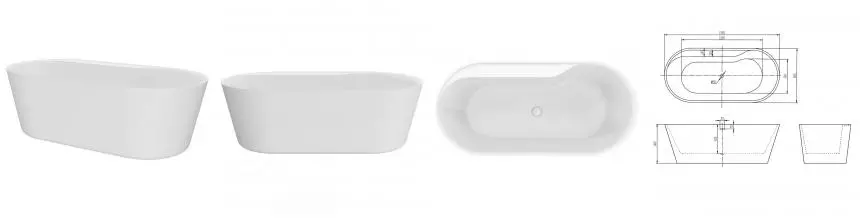 Ванна акриловая «AQUAme» AQM3505MW-L 180/85 с ножками с сифоном белая матовая левая