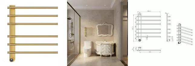 Электрический полотенцесушитель «AQUAme» AQM3116BG 52/61 шлифованное золото левый