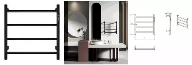 Электрический полотенцесушитель «AQUAme» AQM3124MB 47/47 чёрный матовый правый