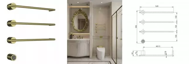 Электрический полотенцесушитель «AQUAme» AQM3143BG 52/51 шлифованное золото левый