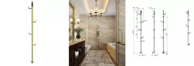 Электрический полотенцесушитель «AQUAme» AQM3150BG 18/166 c поворотными крючками шлифованное золото Электрический полотенцесушитель «AQUAme» AQM3150BG 18/166 c поворотными крючками шлифованное золото