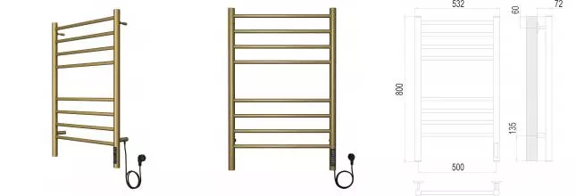 Электрический полотенцесушитель «Terminus» Аврора П8 50/80 золото правый