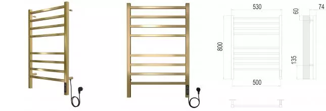 Электрический полотенцесушитель «Terminus» Ватикан П8 50/80 золото правый