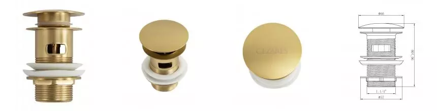 Донный клапан для раковины «Cezares» CZR-SAT-BORO с механизмом Клик-Клак брашированное золото