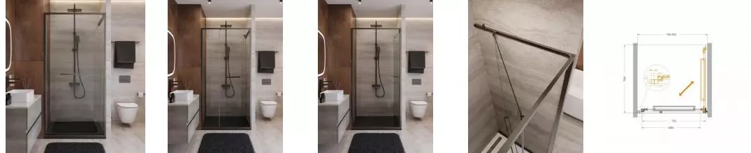 Душевая дверь «Cezares» LUX-B-FS-1-80-C-GM 80/195 прозрачная/оружейная сталь универсальная