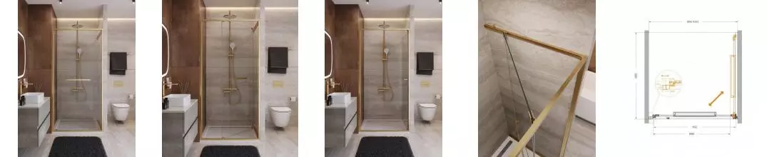 Душевая дверь «Cezares» LUX-B-FS-1-100-C-BORO 100/195 прозрачная/брашированное золото универсальная