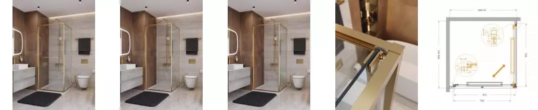 Душевой угол-ограждение «Cezares» LUX-A-FS-1-90-C-BORO 90/90 прозрачный/брашированное золото квадратный без поддона универсальный