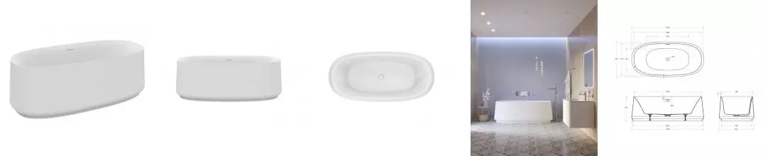 Ванна акриловая «Cezares» CZR-LUX-CENTRAL-170-82-58-MATT 170/82 с ножками с сифоном белая матовая