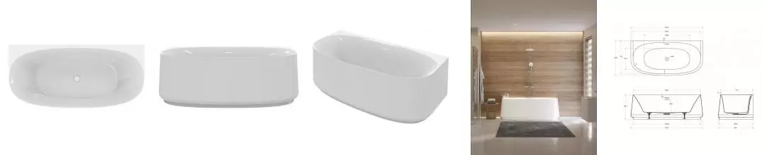 Ванна акриловая «Cezares» CZR-LUX-WALL-170-80-58 170/82 с ножками с сифоном белая